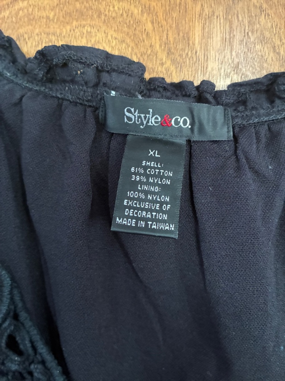 Style & Co. Black Lace Short Sleeve Top with Embroidered Neckline - Picture 2 of 4